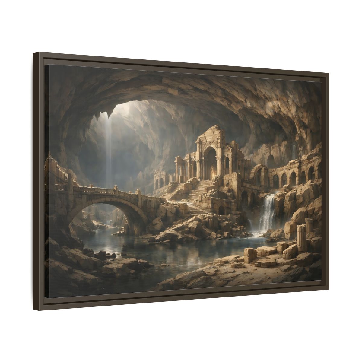 Side Mockup 11. Fairytale Ancient Ruins Brown Ancient Ruins shown as stretched canvas wall art