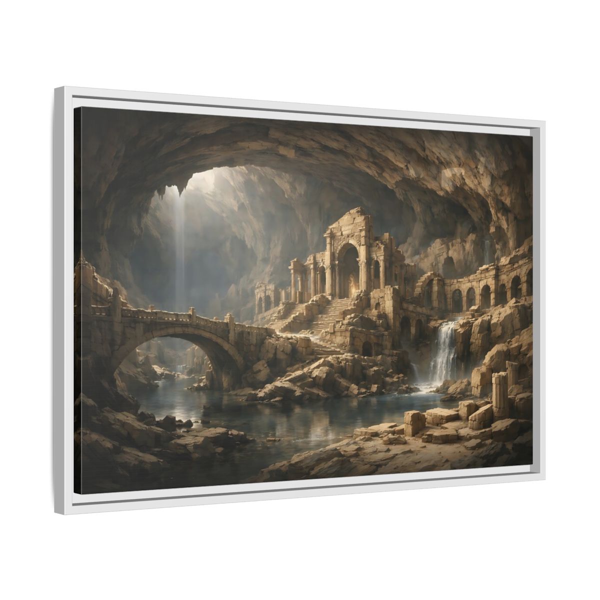 Side Mockup 10. Fairytale Ancient Ruins Brown Ancient Ruins shown as stretched canvas wall art