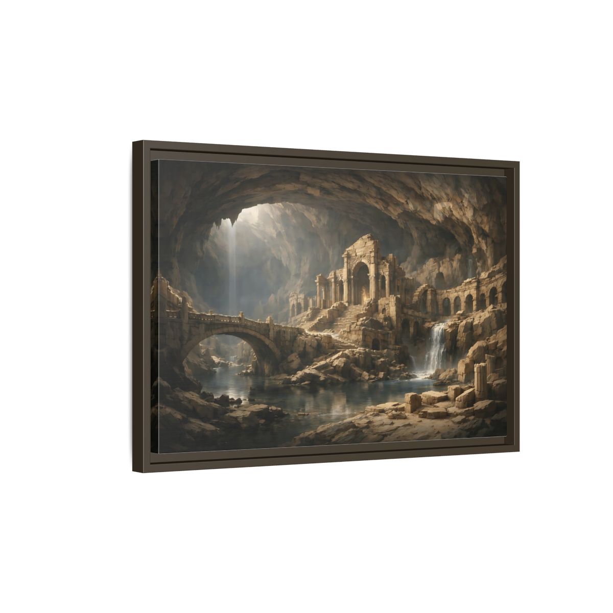 Side Mockup 2. Fairytale Ancient Ruins Brown Ancient Ruins shown as stretched canvas wall art