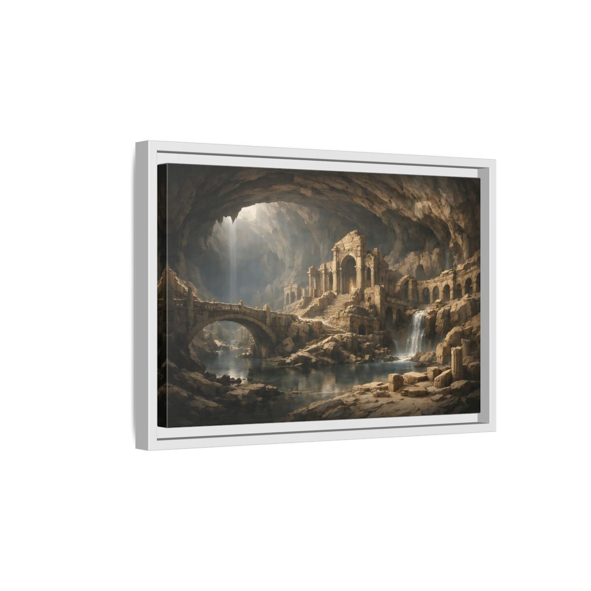 Side Mockup 4. Fairytale Ancient Ruins Brown Ancient Ruins shown as stretched canvas wall art