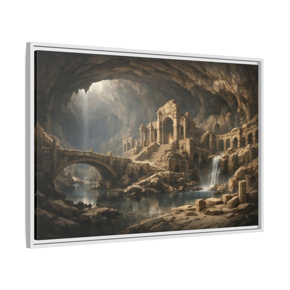 Side Mockup 9. Fairytale Ancient Ruins Brown Ancient Ruins shown as stretched canvas wall art