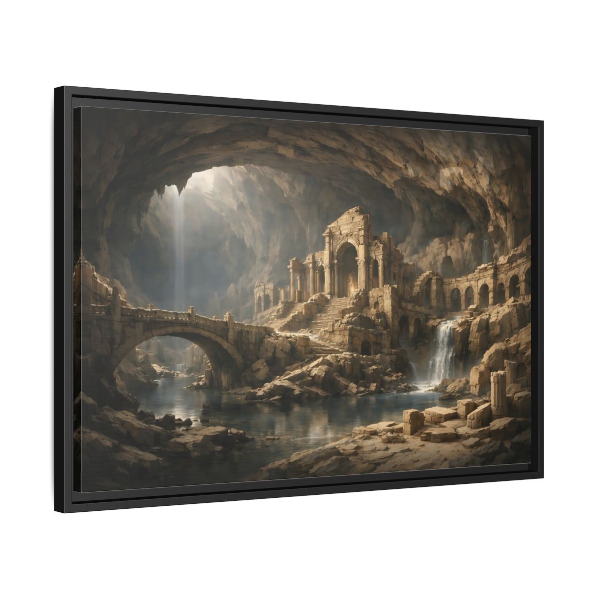 Side Mockup 14. Fairytale Ancient Ruins Brown Ancient Ruins shown as stretched canvas wall art