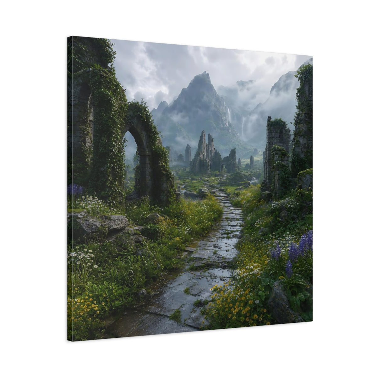 Main Mockup. Fairytale Ancient Ruins Misty Ruins shown as stretched canvas wall art