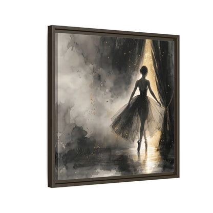 Side Mockup 11. Fairytale Ballerina Black And Gold shown as framed canvas print