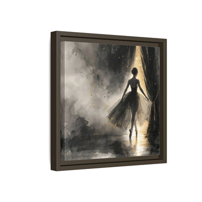 Side Mockup 17. Fairytale Ballerina Black And Gold shown as framed canvas print