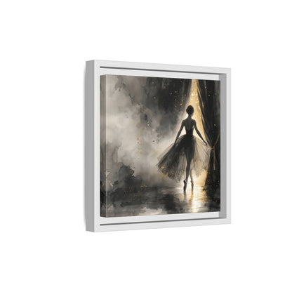 Side Mockup 19. Fairytale Ballerina Black And Gold shown as framed canvas print