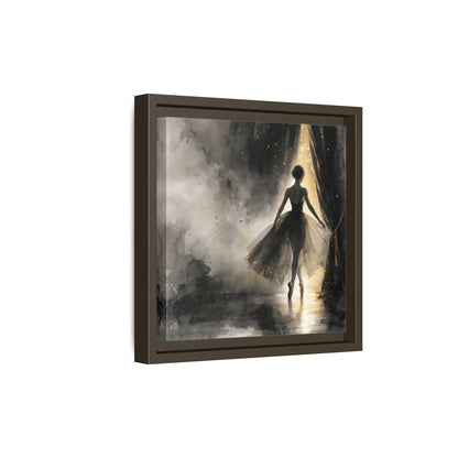 Side Mockup 20. Fairytale Ballerina Black And Gold shown as framed canvas print