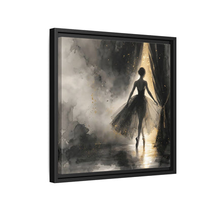 Side Mockup 15. Fairytale Ballerina Black And Gold shown as framed canvas print