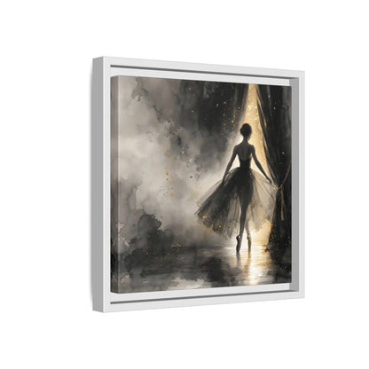 Side Mockup 16. Fairytale Ballerina Black And Gold shown as framed canvas print
