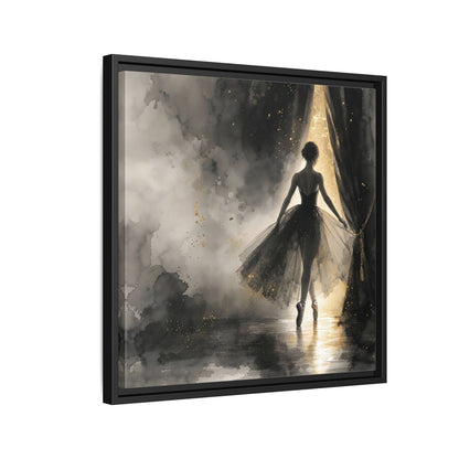 Side Mockup 12. Fairytale Ballerina Black And Gold shown as framed canvas print