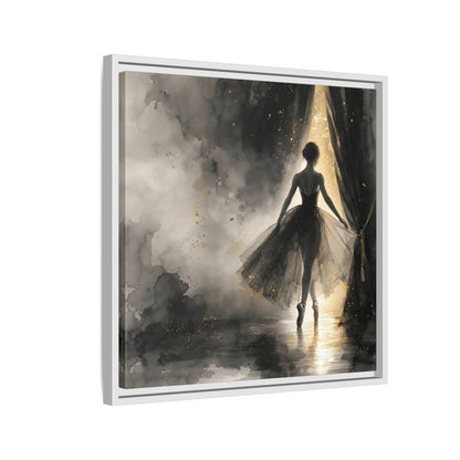 Side Mockup 10. Fairytale Ballerina Black And Gold shown as framed canvas print