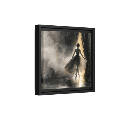 Side Mockup 21. Fairytale Ballerina Black And Gold shown as framed canvas print