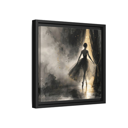 Side Mockup 18. Fairytale Ballerina Black And Gold shown as framed canvas print