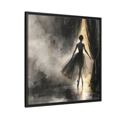Side Mockup 9. Fairytale Ballerina Black And Gold shown as framed canvas print