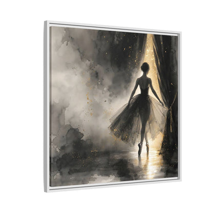 Side Mockup 7. Fairytale Ballerina Black And Gold shown as framed canvas print