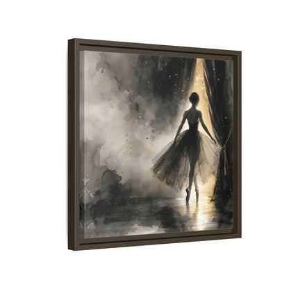Side Mockup 14. Fairytale Ballerina Black And Gold shown as framed canvas print