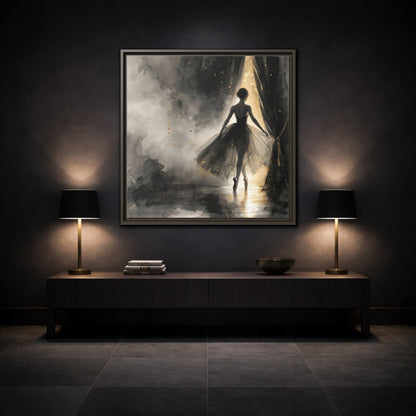 Mockup 3. Fairytale Ballerina Black And Gold shown as framed canvas print