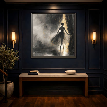 Mockup 4. Fairytale Ballerina Black And Gold shown as framed canvas print