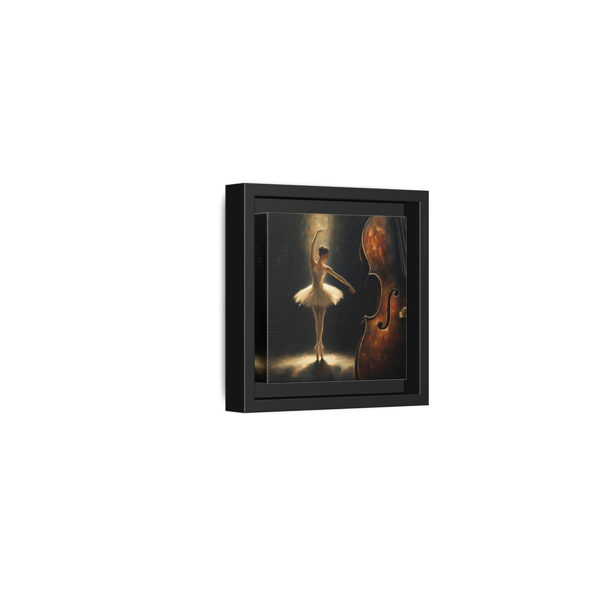 Side Mockup 24. Fairytale Ballerina Brown And Gold shown as framed canvas print