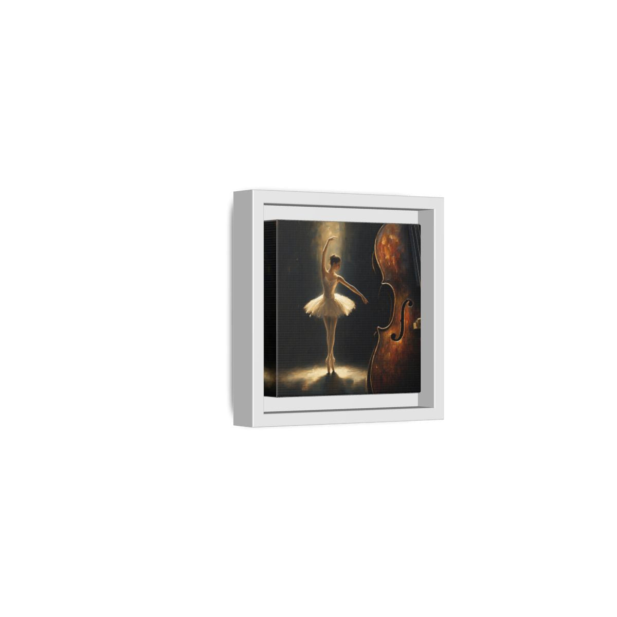 Side Mockup 22. Fairytale Ballerina Brown And Gold shown as framed canvas print
