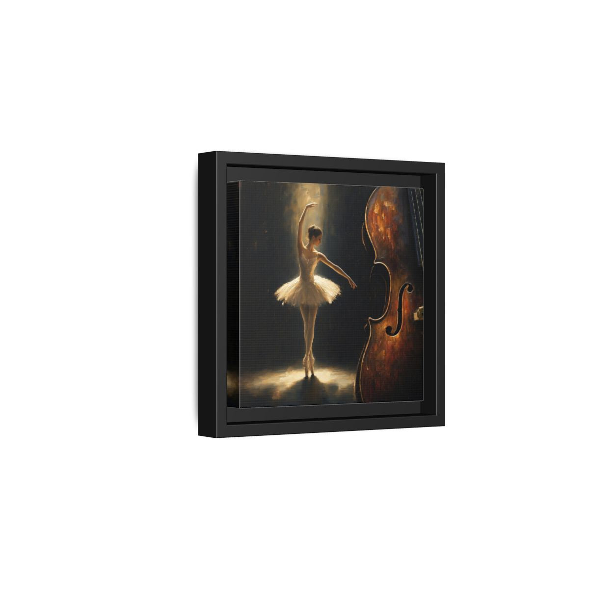 Side Mockup 3. Fairytale Ballerina Brown And Gold shown as framed canvas print