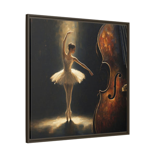 Main Mockup. Fairytale Ballerina Brown And Gold shown as framed canvas print