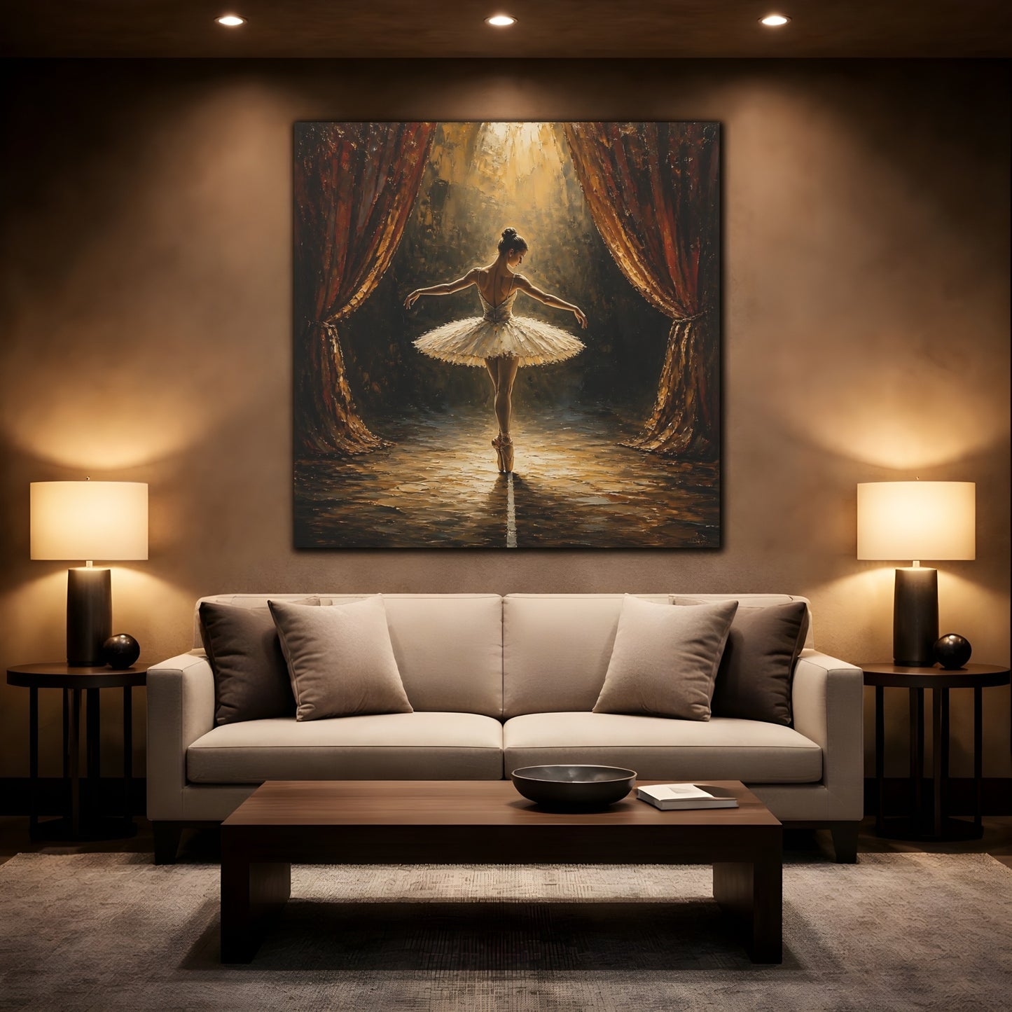 Mockup 2. Fairytale Ballerina Golden Ballerina shown as canvas print