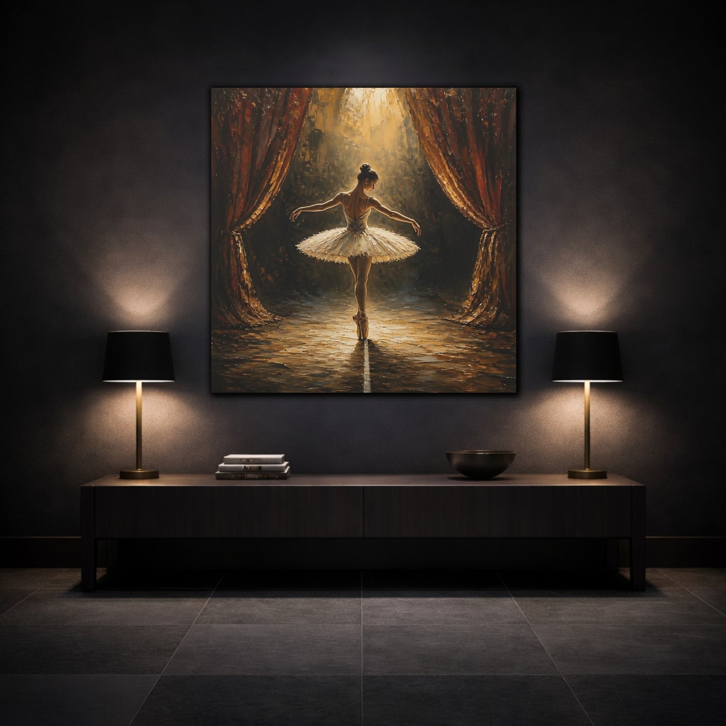 Mockup 3. Fairytale Ballerina Golden Ballerina shown as canvas print