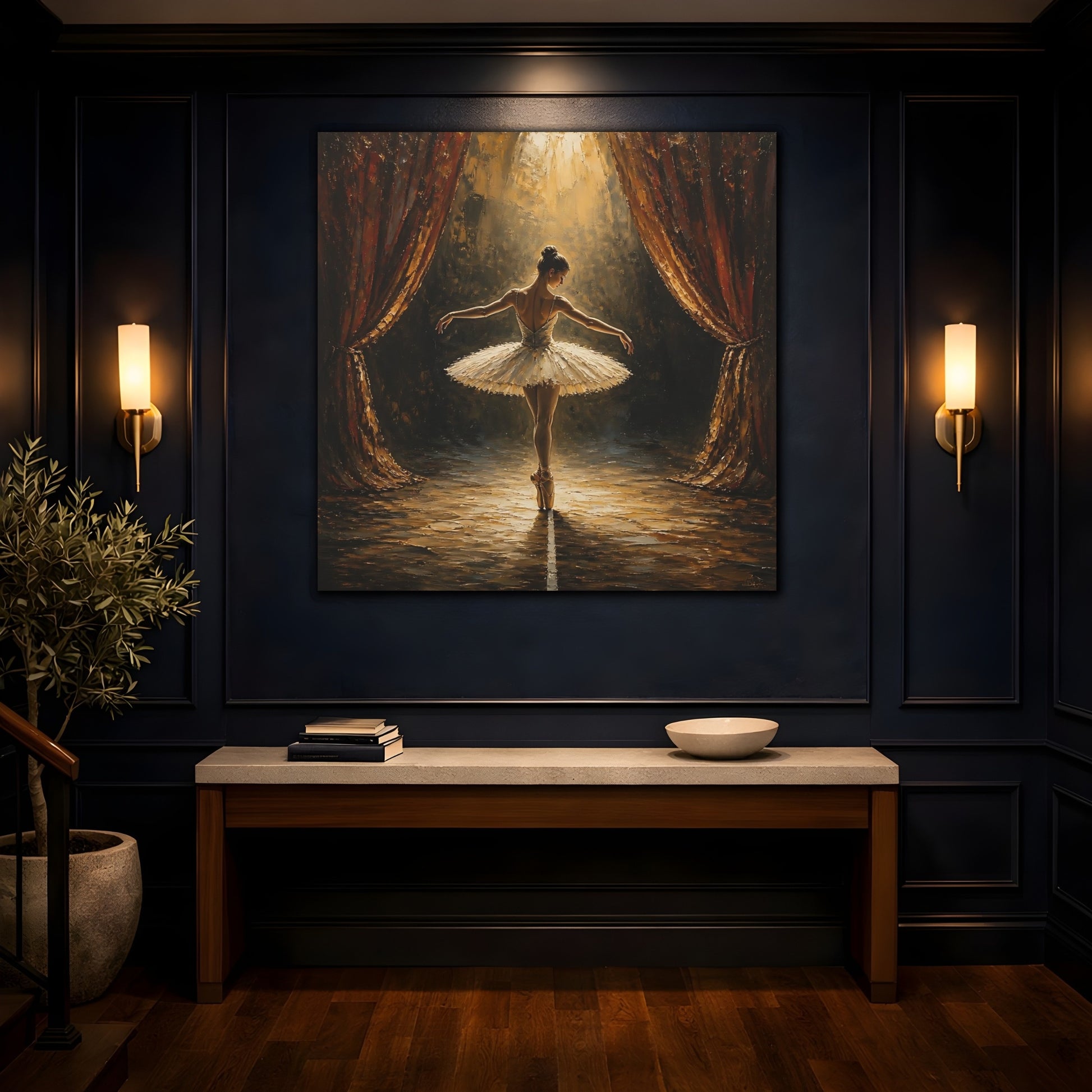 Mockup 4. Fairytale Ballerina Golden Ballerina shown as canvas print