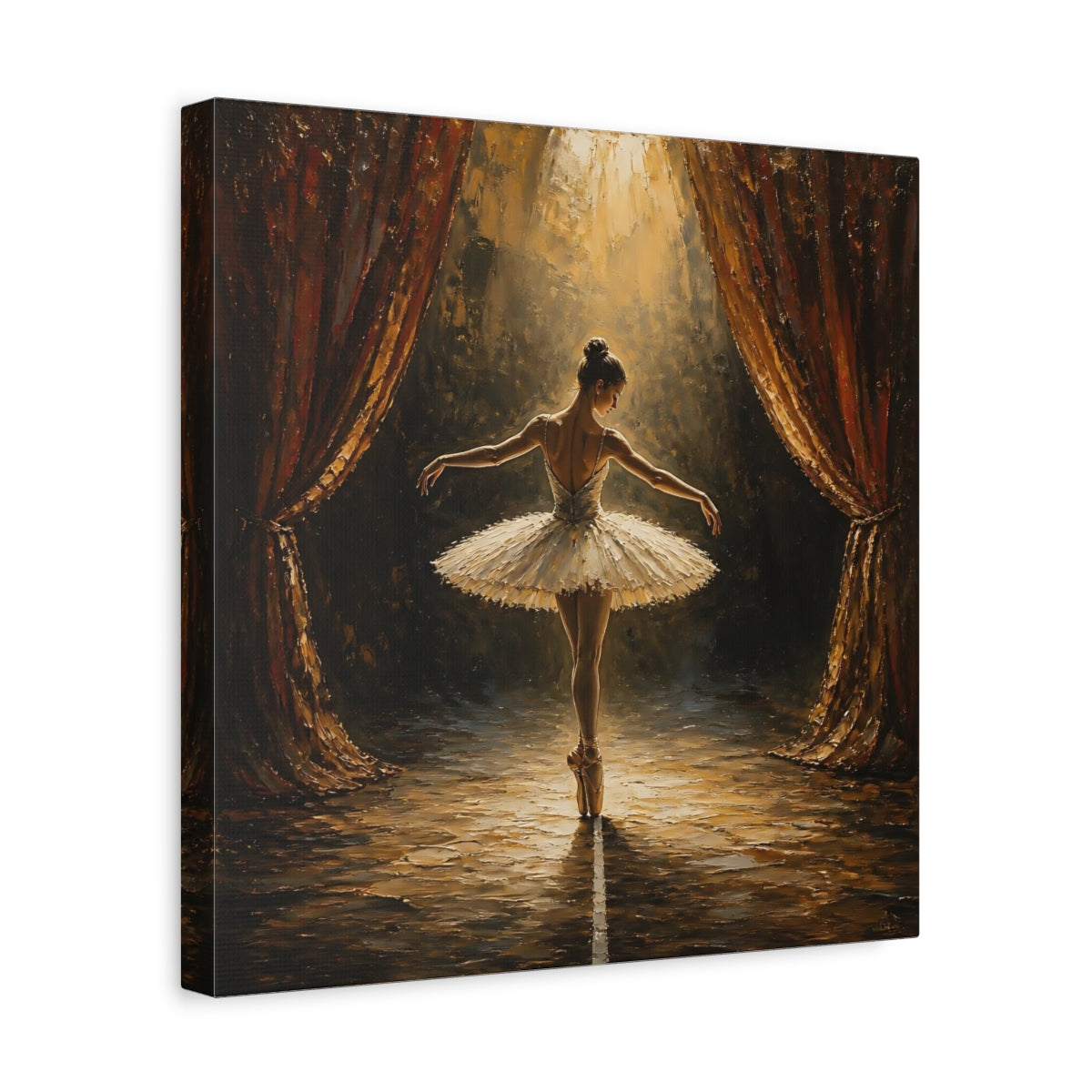Side Mockup 7. Fairytale Ballerina Golden Ballerina shown as canvas print