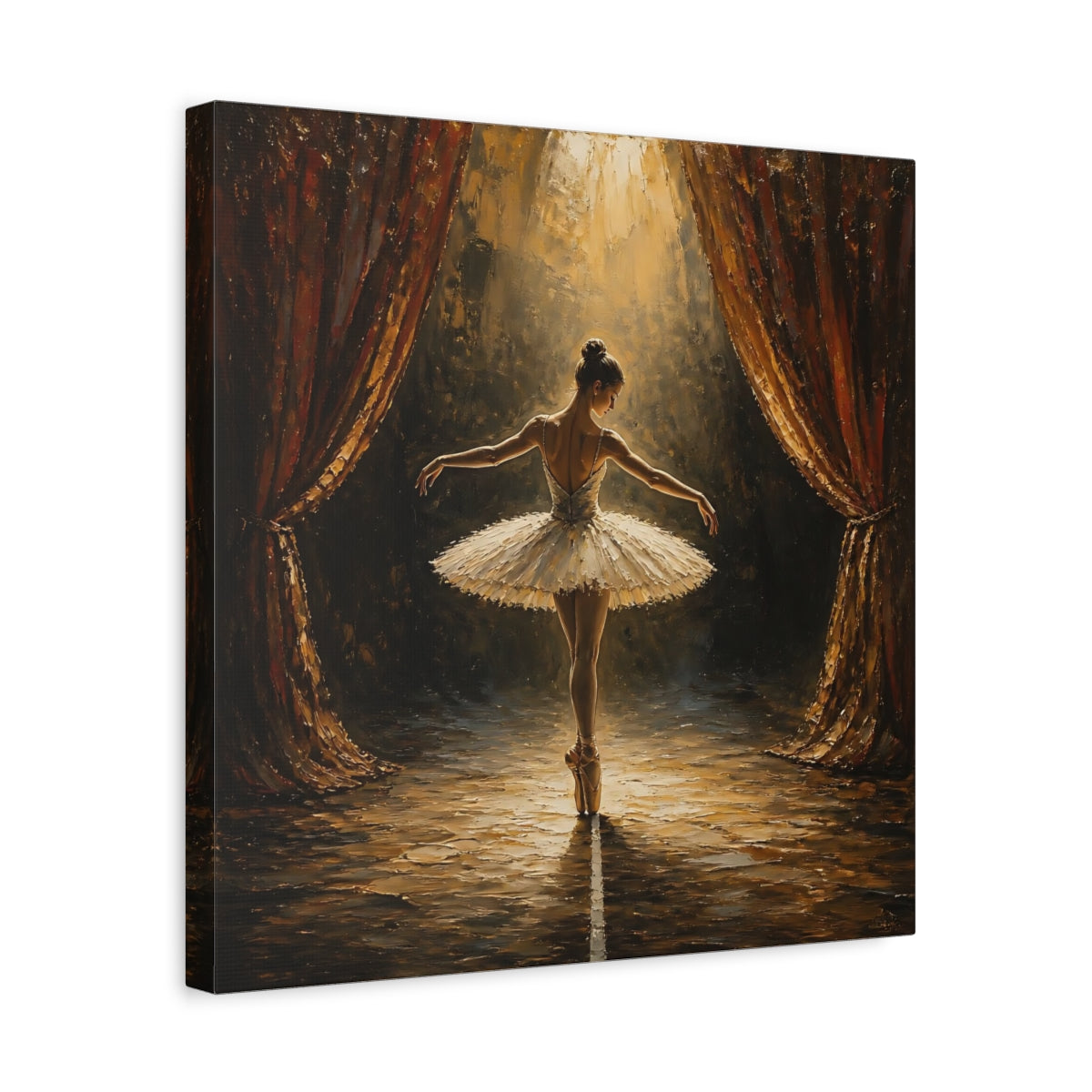 Side Mockup 6. Fairytale Ballerina Golden Ballerina shown as canvas print