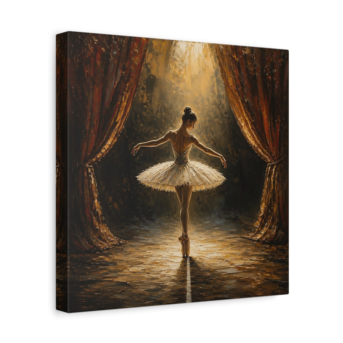 Side Mockup 8. Fairytale Ballerina Golden Ballerina shown as canvas print
