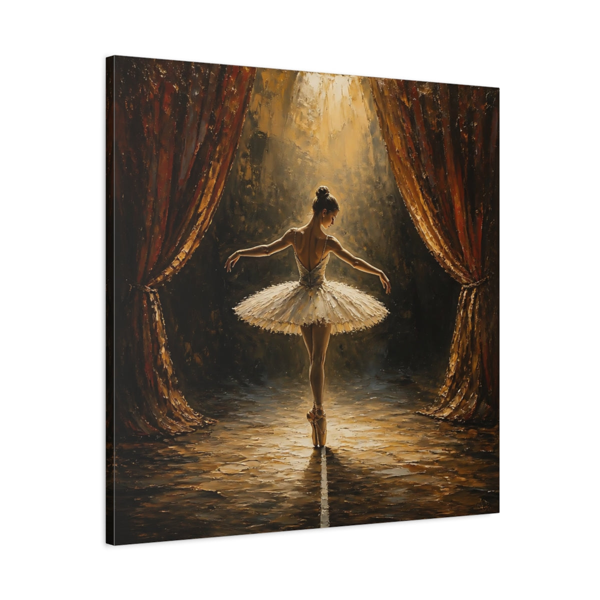 Side Mockup 3. Fairytale Ballerina Golden Ballerina shown as canvas print
