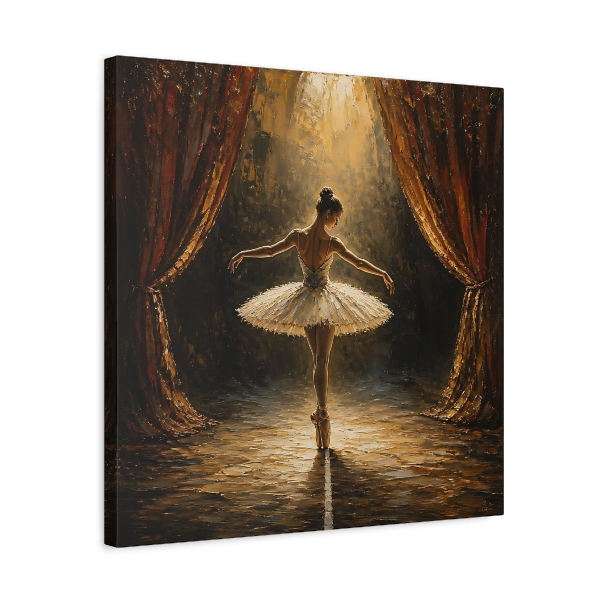 Side Mockup 5. Fairytale Ballerina Golden Ballerina shown as canvas print