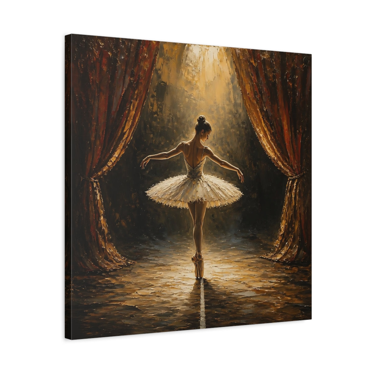 Side Mockup 4. Fairytale Ballerina Golden Ballerina shown as canvas print
