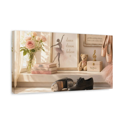 Side Mockup 3. Fairytale Ballerina Pink Ballerina shown as canvas print