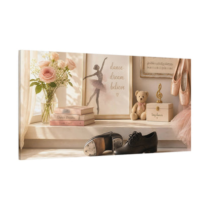Side Mockup 2. Fairytale Ballerina Pink Ballerina shown as canvas print