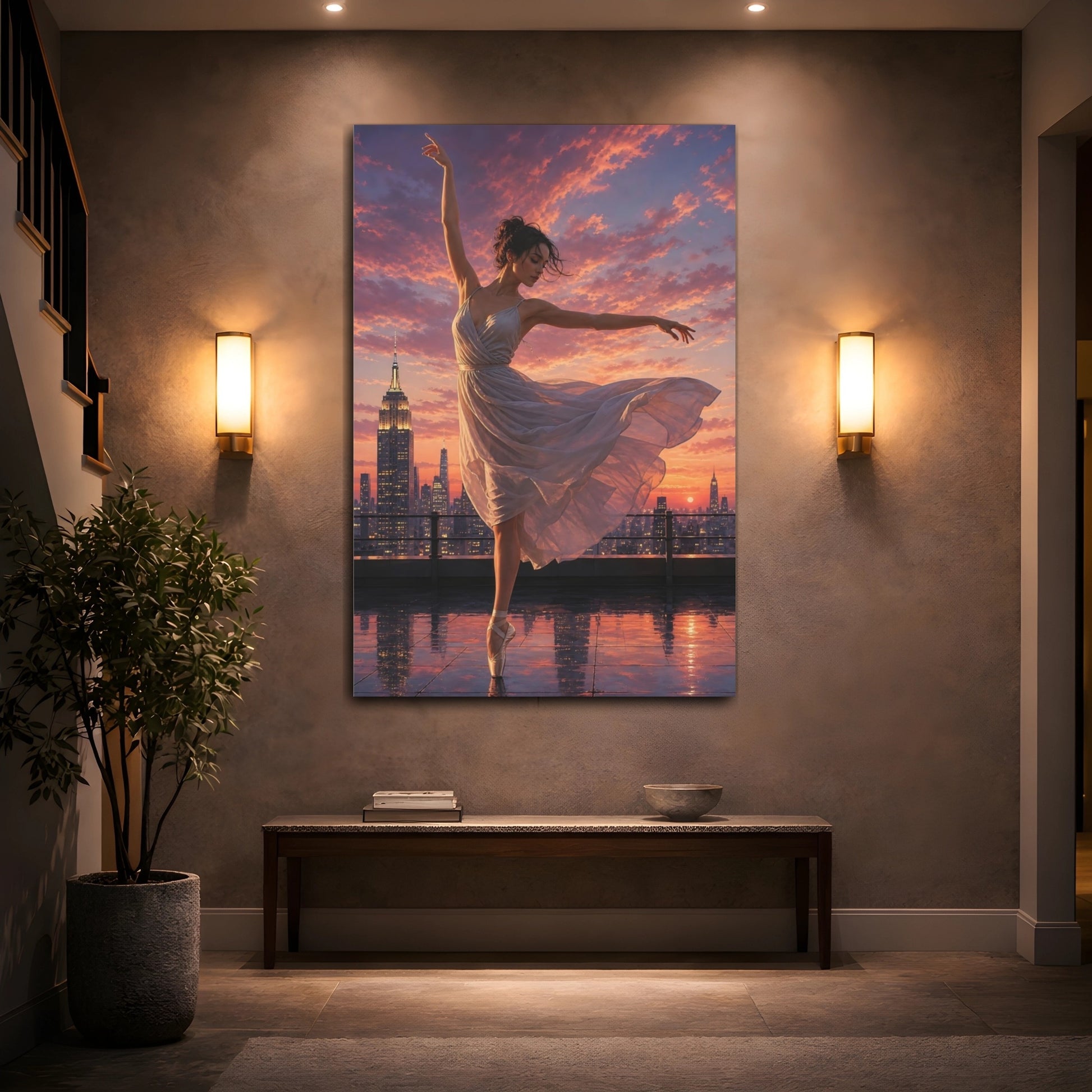 Mockup 2. Fairytale Ballerina Pink Sunset shown as canvas print