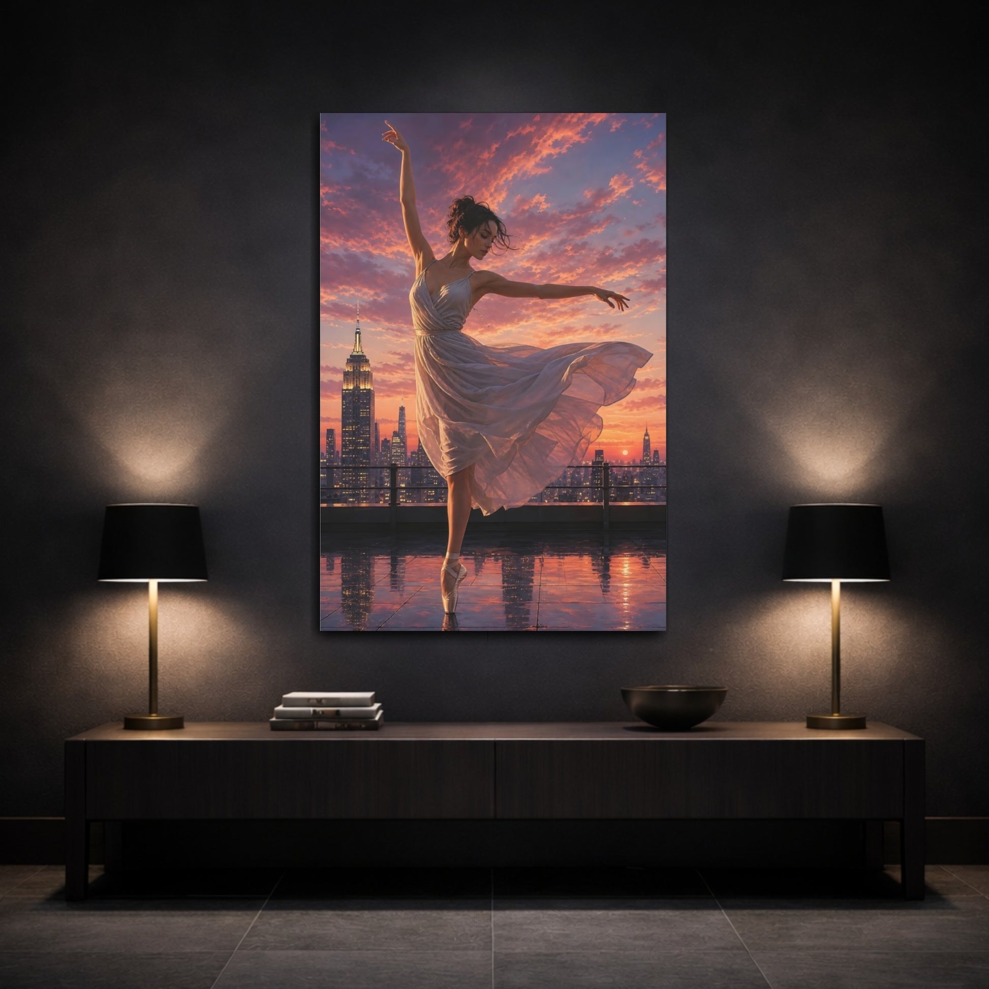 Mockup 3. Fairytale Ballerina Pink Sunset shown as canvas print
