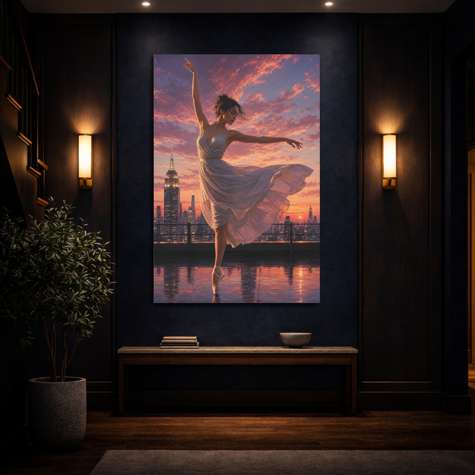 Mockup 4. Fairytale Ballerina Pink Sunset shown as canvas print