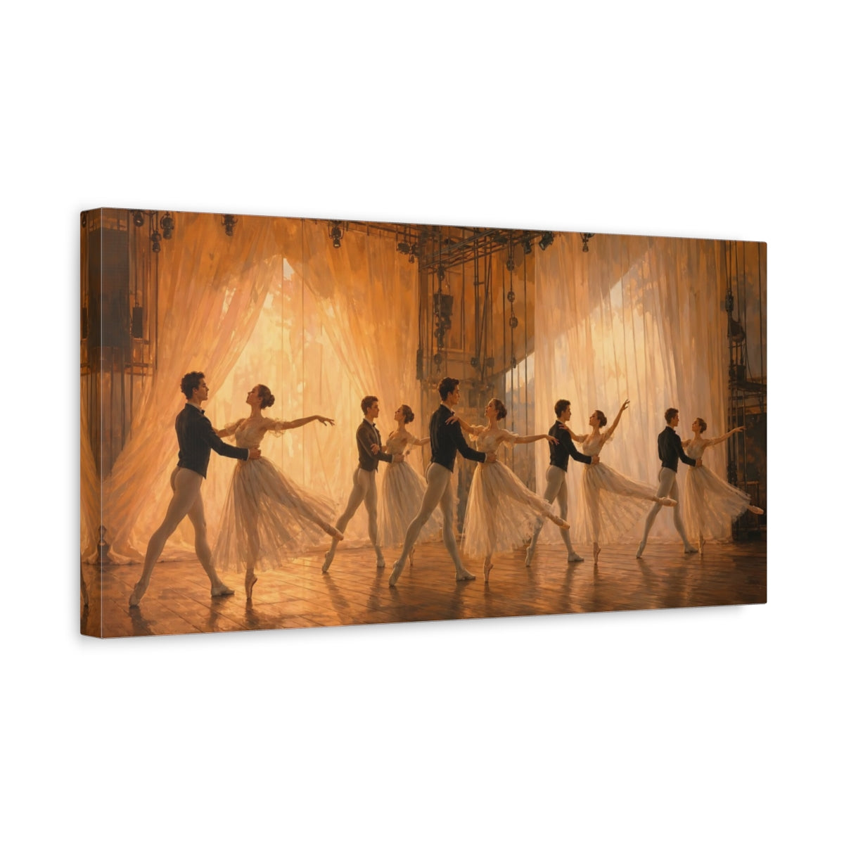 Side Mockup 3. Fairytale Ballet Dancers Ballet Dance Gold shown as canvas print