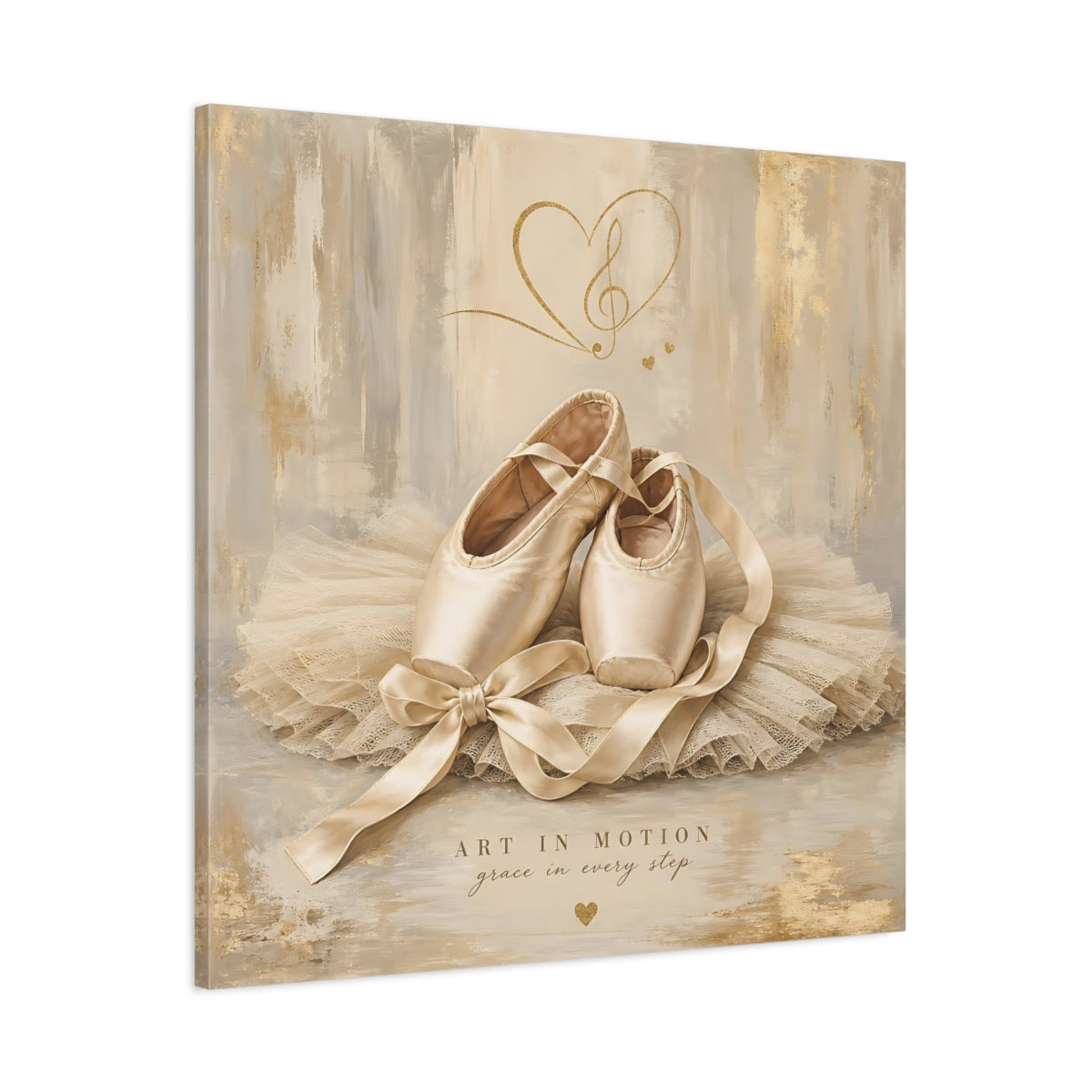 Main Mockup. Fairytale Ballet Shoes Gold And Beige shown as canvas print