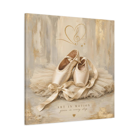 Main Mockup. Fairytale Ballet Shoes Gold And Beige shown as canvas print
