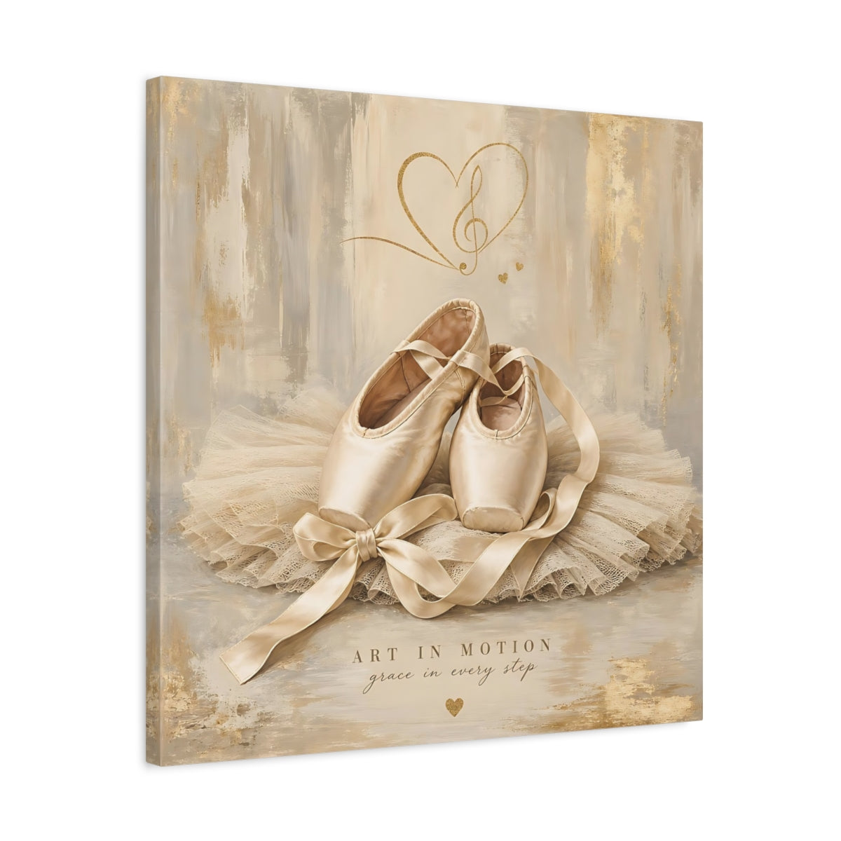 Side Mockup 4. Fairytale Ballet Shoes Gold And Beige shown as canvas print