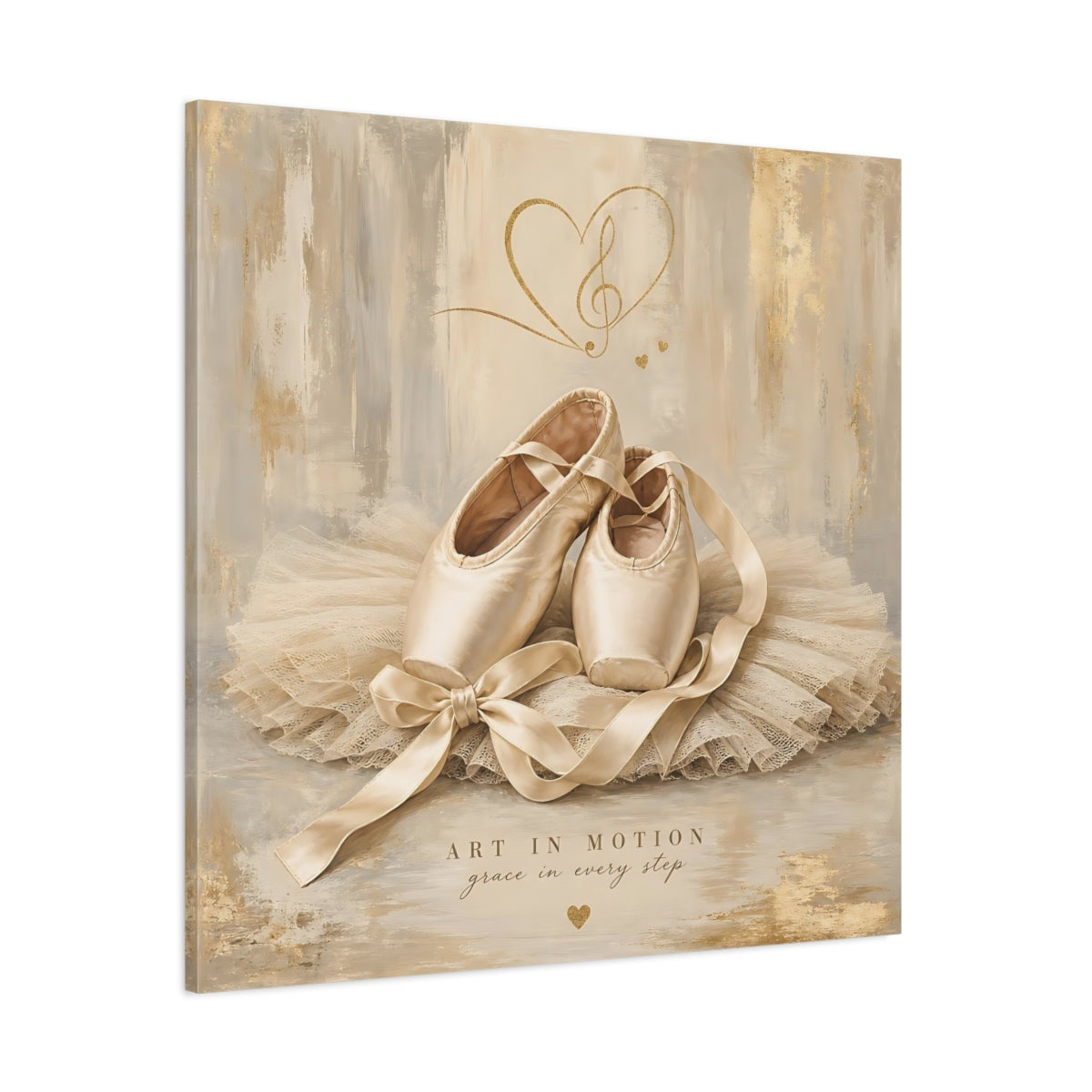Side Mockup 1. Fairytale Ballet Shoes Gold And Beige shown as canvas print