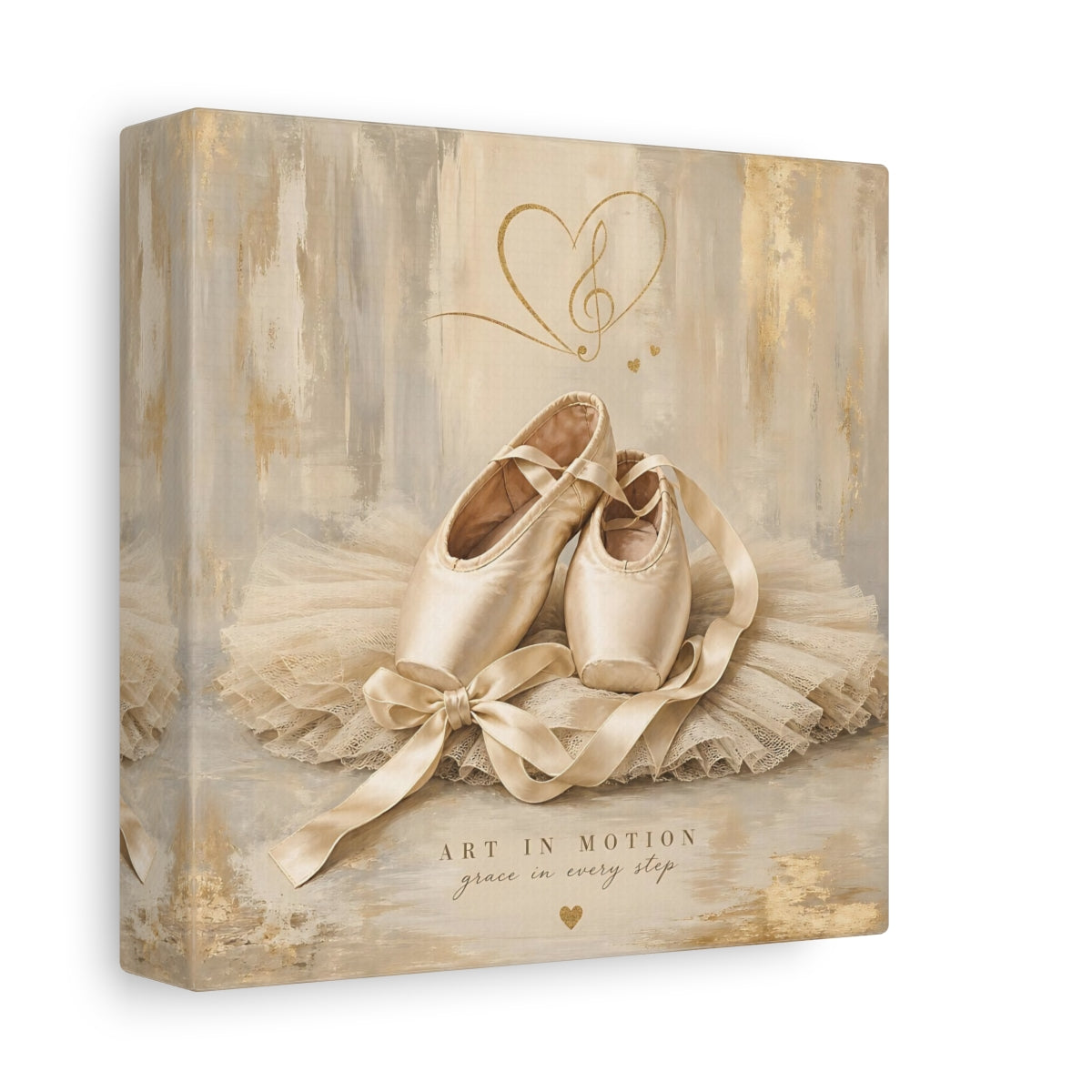 Side Mockup 2. Fairytale Ballet Shoes Gold And Beige shown as canvas print