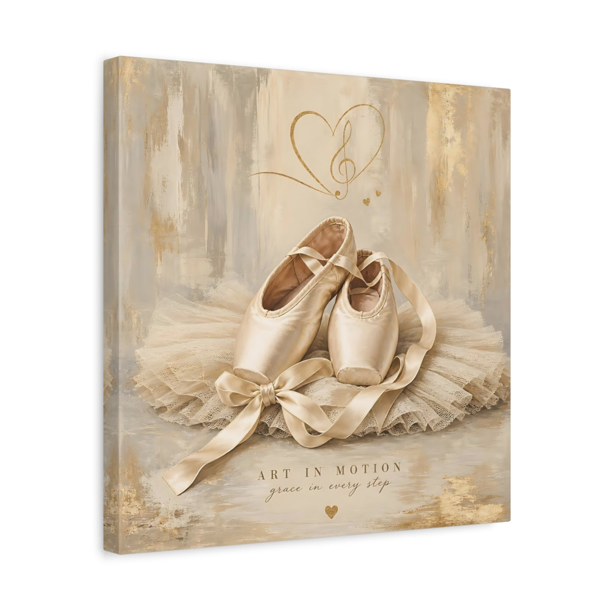 Side Mockup 6. Fairytale Ballet Shoes Gold And Beige shown as canvas print