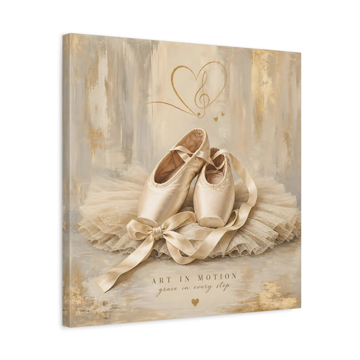 Side Mockup 5. Fairytale Ballet Shoes Gold And Beige shown as canvas print