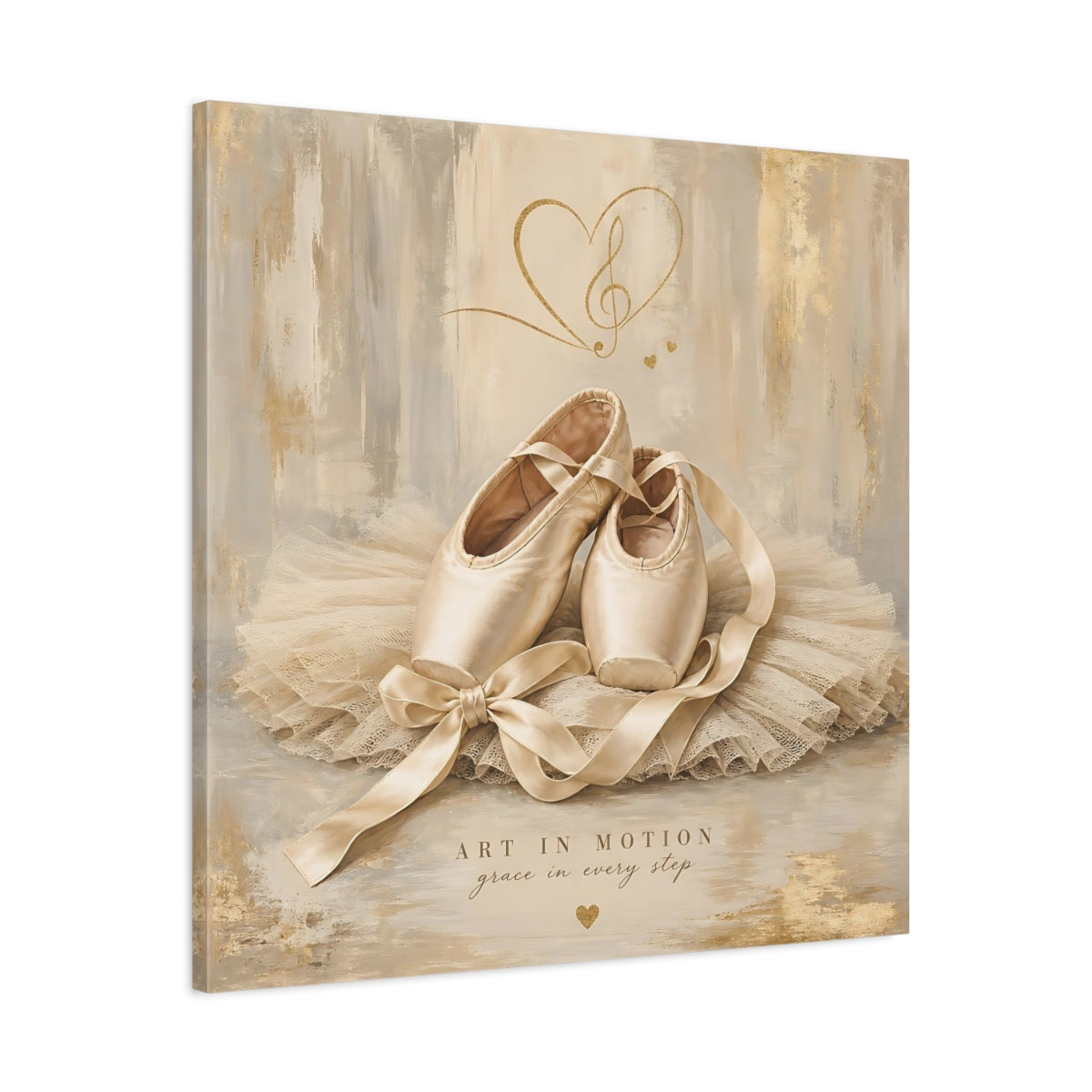 Side Mockup 3. Fairytale Ballet Shoes Gold And Beige shown as canvas print
