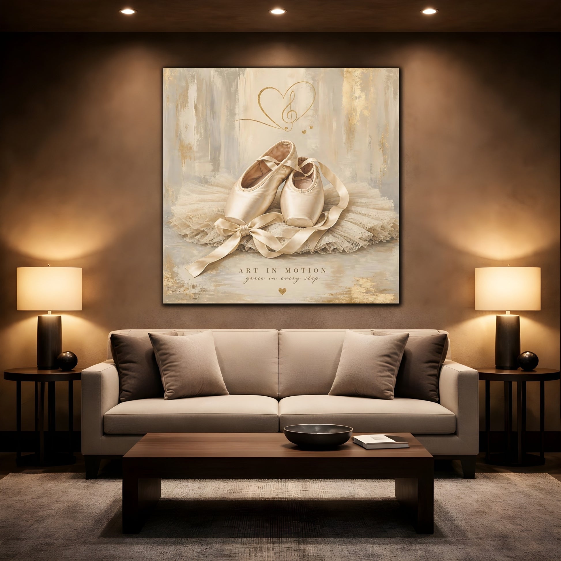 Mockup 2. Fairytale Ballet Shoes Gold And Beige shown as canvas print